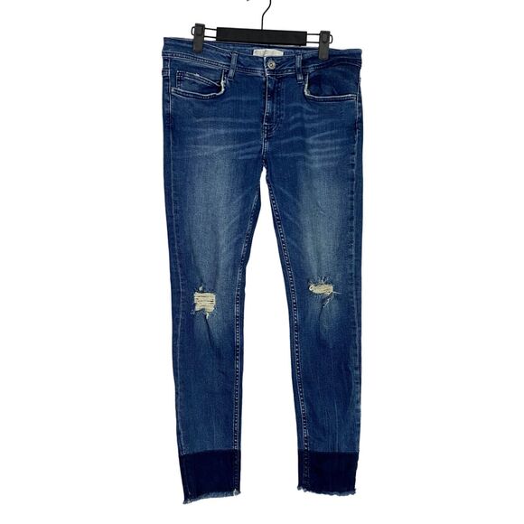 ZARA Z1975 Vintage Distressed Denim Skinny Jean Raw Frayed Hem 8 Blue #4081 - Picture 1 of 15